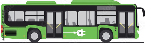 A modern green and white city bus traveling on a route. Vector