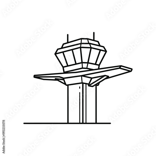 Diagram of an airport control tower with extended observation deck and antennas