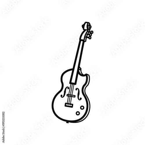Line drawing of a classic electric guitar with a single cutaway body and six strings