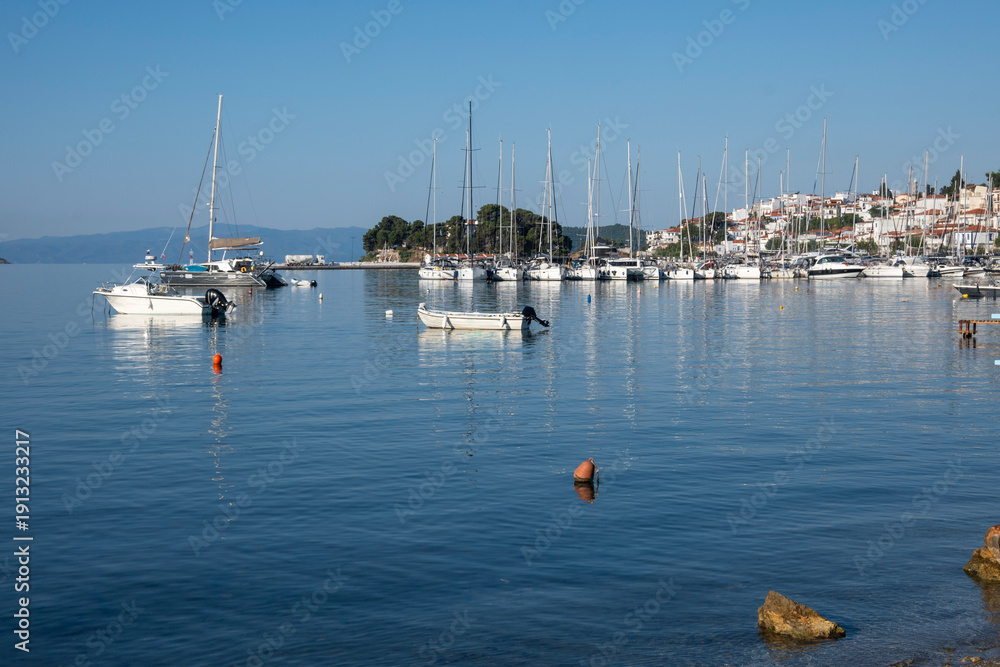 Obraz premium The coastal street of Skiathos Town, Sporades, Thessaly, Greece