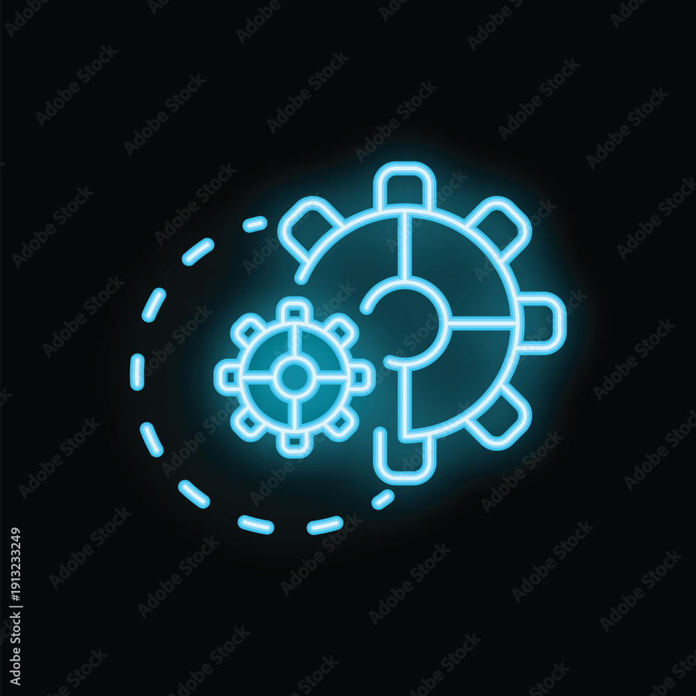 Obraz premium Neon icon of gears rotating in a continuous cycle, symbolizing automation and seamless processes