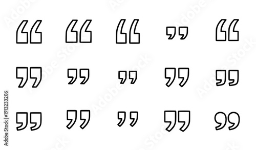 Quote mark icon vector set black outline speech marks