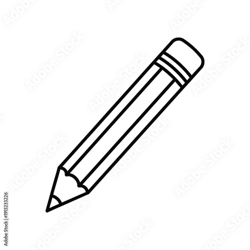 Simple illustration of a classic pencil with a pointed tip and eraser top