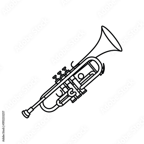 A classic trumpet instrument depicted in a simple black and white line drawing.