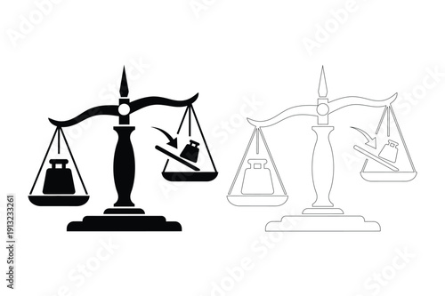 Scales of justice symbol, black and outline version, law and balance concept