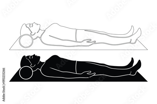 Man lying down, outline and silhouette, relaxation or medical concept