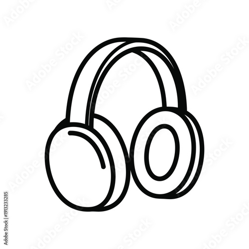 Simple line drawing of over-ear headphones with cushioned ear cups and padded headband
