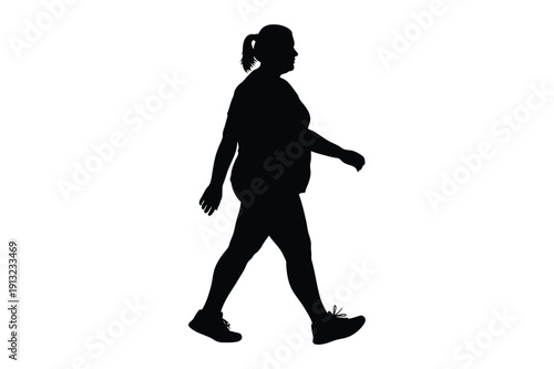 Silhouette of overweight woman walking, fitness journey, health concept