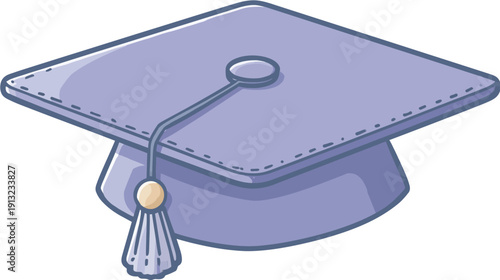 A cartoon-style illustration of a graduation cap in shades of blue and purple