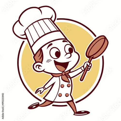 a cheerful cartoon chef character logo design perfect for restaurants food trucks catering or any culinary business branding needs