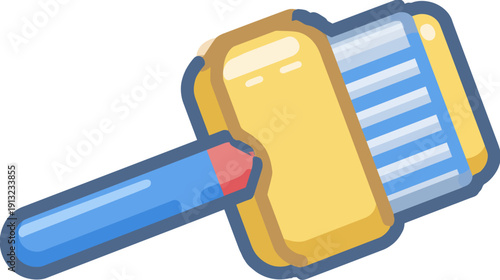 A colorful, simple, vector illustration of a toothbrush, with a blue handle and yellow head