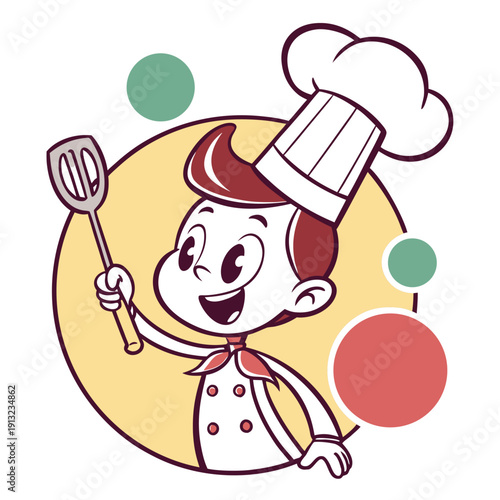 A charming cartoon chef character design perfect for restaurants food blogs culinary businesses and delightful branding projects high quality
