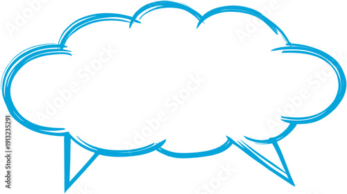 A blue speech bubble outline against a white background, suggesting communication