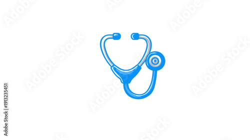 A stylized medical illustration depicts a blue and white stethoscope against a white background