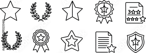 Awards icon set. Award, medal, winner, trophy, competition, first, second, third, rank, success icon in flat linear style.