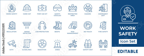 Industrial Work Safety PPE Hazard Compliance Vector Icon Set