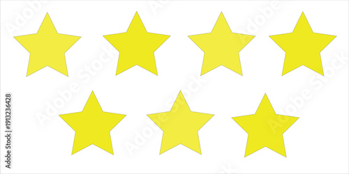 A collection of six bright yellow stars on a white background