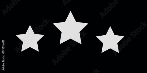 Three white stars on black background rating symbol graphic design element