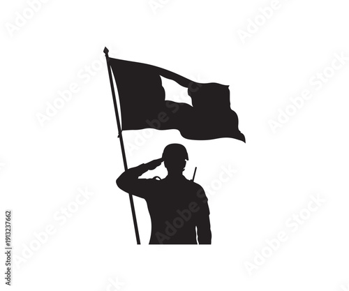 Soldier saluting flag silhouette.eps