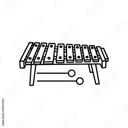 A stylized illustration of a traditional xylophone instrument with two mallets.