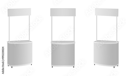 promotional table stand, front view and side view, vector illustration isolated on white background.