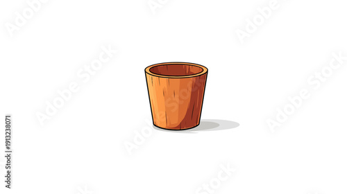 A cartoon-style illustration of a terracotta-colored, cylindrical vessel with a slight taper