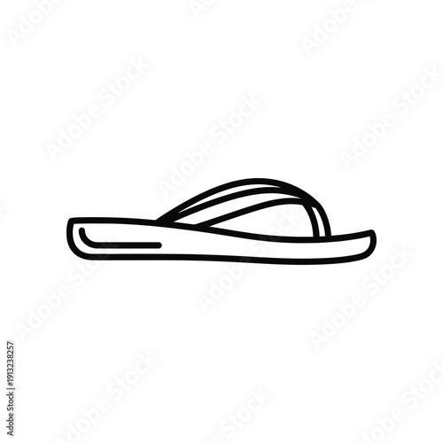 Simple line drawing of a classic slip-on sandal with straps and a flat sole