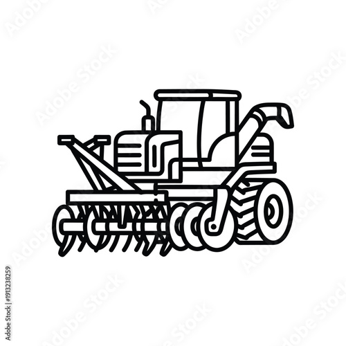 A vintage-style tractor performing agricultural tilling in a field