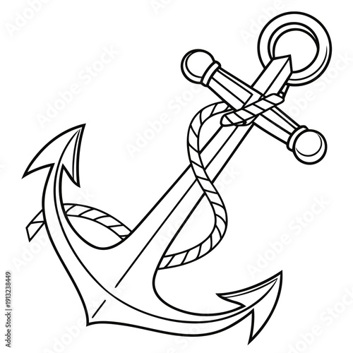 Nautical anchor illustration featuring a ship rope coiled around the central shank and crossbar forming a classic maritime symbol outline.
