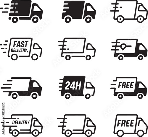 Wallpaper Mural Fast delivery Vector truck icon set in flat style isolated on white Torontodigital.ca