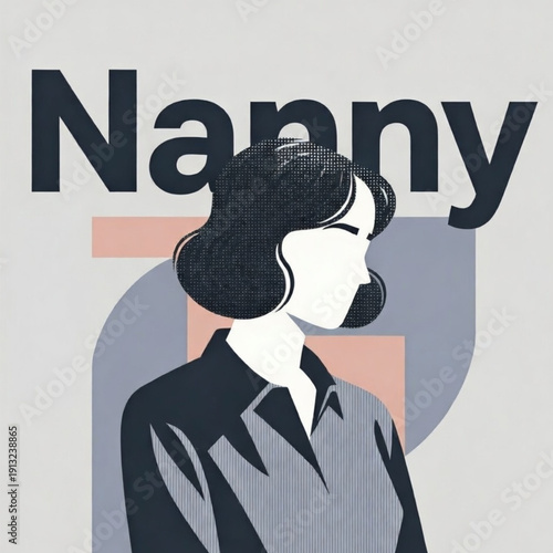 Modern Minimalist Nanny Icon Illustration. Contemporary graphic of a stylized nanny figure paired with the word “Nanny,” designed in a clean minimalist aesthetic. 