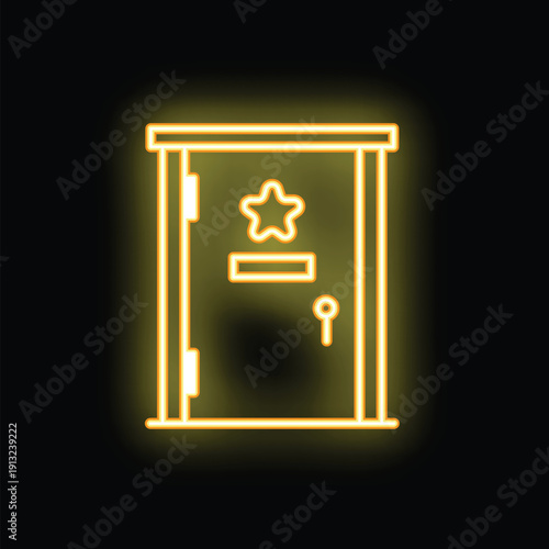 Glowing neon line dressing room icon isolated on black background. Design element for poster, banner, advertisement. Vector illustration