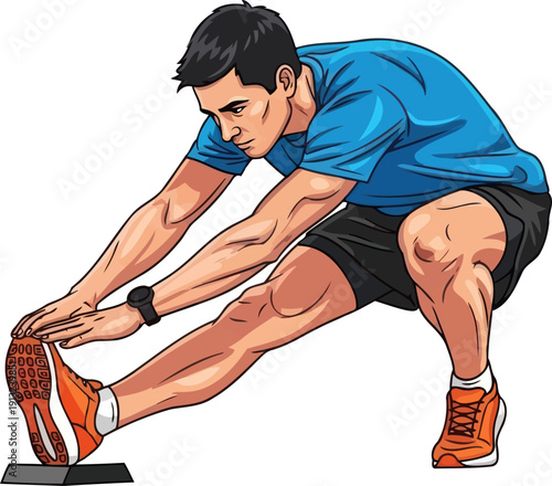 Dedicated athlete performing deep hamstring stretch on ground to improve flexibility after intensive running