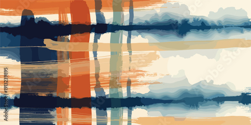 Abstract Brush Stroke Background with Bold Orange and Blue Stripes, Artistic Grunge Texture Pattern for Modern Wallpaper and Textile Design