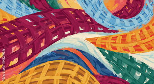 Colorful Abstract Woven Texture Background with Interlaced Brush Strokes and Vibrant Artistic Pattern for Modern Decorative Design