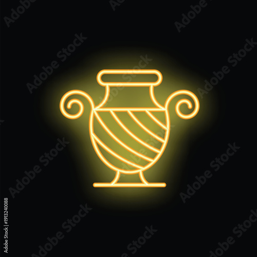 Glowing neon icon of an ancient greek amphora vase, with two handles and a striped pattern