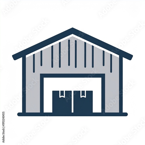 Modern industrial warehouse building exterior with open garage doors vector illustration