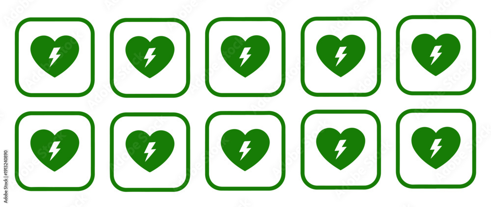 Obraz premium green heart lightning icon set