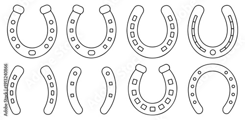 lucky horseshoe outline icon set