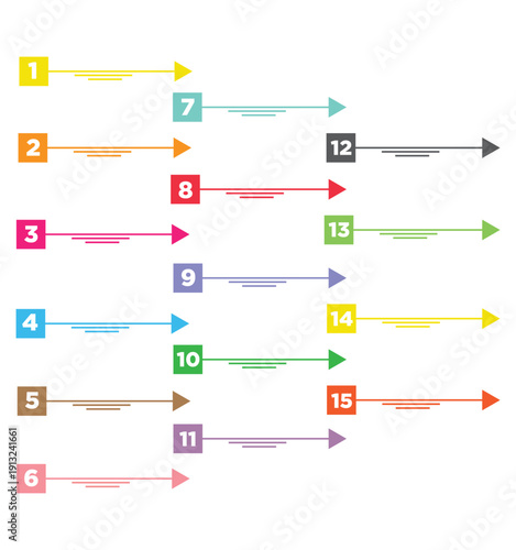 Infographic arrow steps set with 15 options for business process.