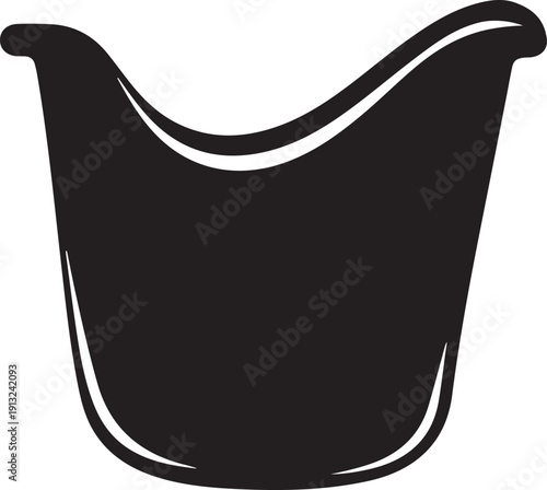Silhouette vector graphic of a bucket with rounded edges and a wavy top, isolated on a transparent background for versatile design applications
