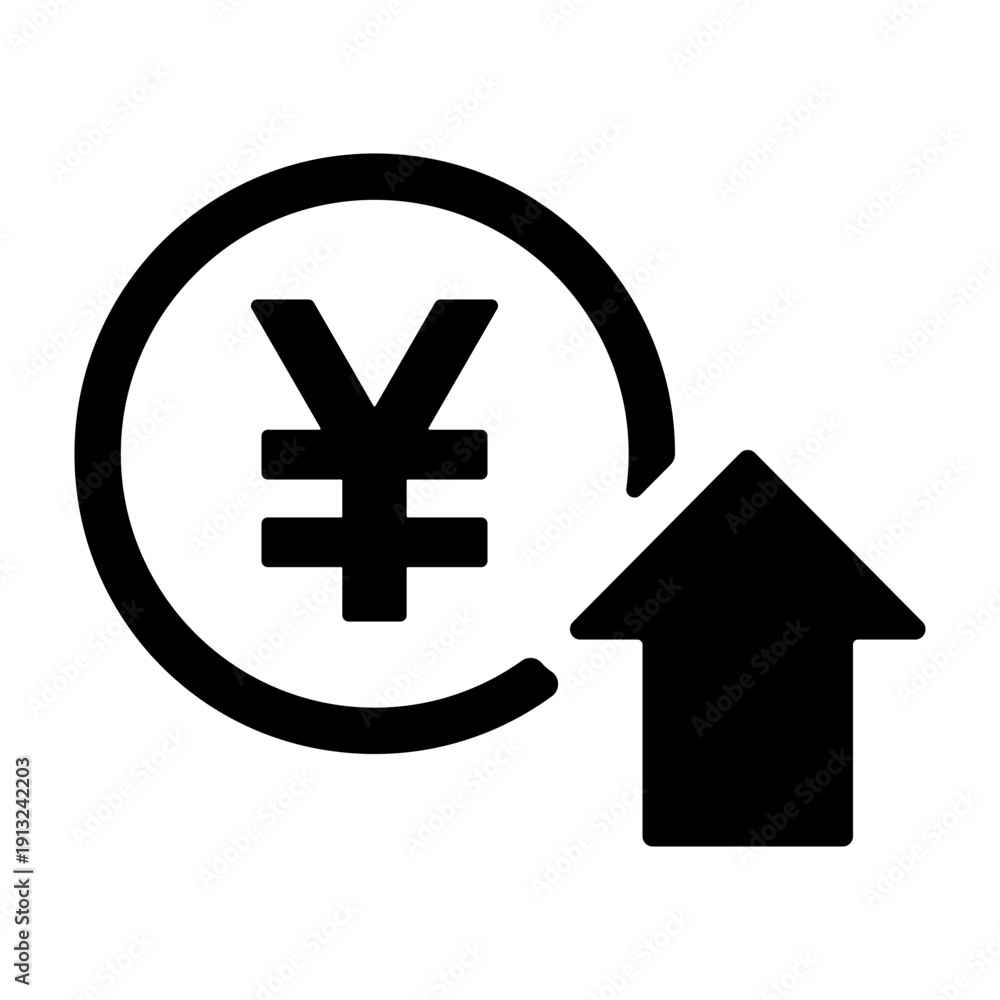 Obraz premium 円マークと上昇の矢印 収入増加を表すアイコン