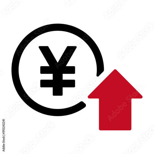 円マークと上昇の矢印　収入増加を表すアイコン