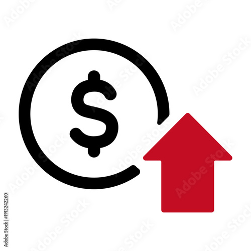 ドルマークと上昇の矢印　投資成果を表すアイコン