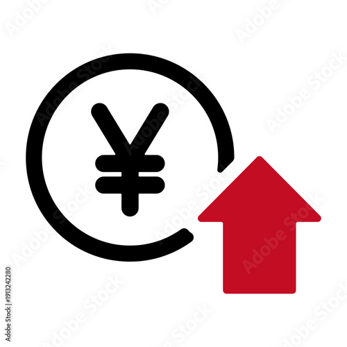 円マークと上昇の矢印　収入増加を表すアイコン