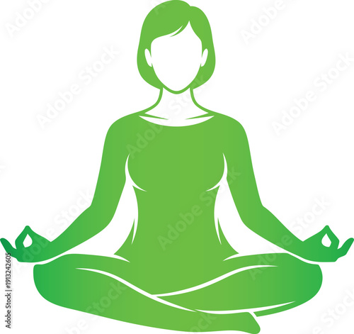 Green gradient silhouette of a woman meditating in lotus pose meditation yoga