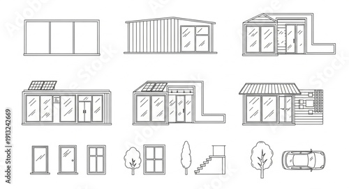 Architectural Sketches of Building Facades and Elements.