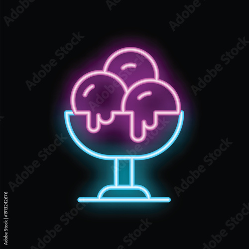 Neon sign depicting a melting ice cream sundae, evoking feelings of summer, indulgence, and sweet treats