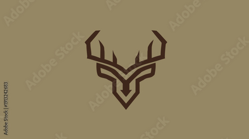 A minimalistic design of a deer head with antlers on a brown backdrop