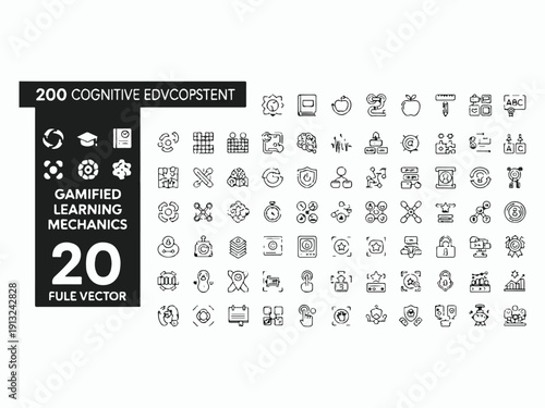 Gamification and Cognitive Development Line Icon Set Brain Training and Learning Outline Vector Pack